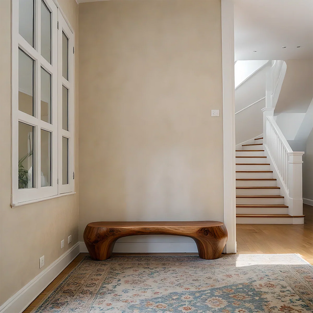 Curved Minimalist Bench in Natural Solid Wood – Soft Arch Form - Rustirawood