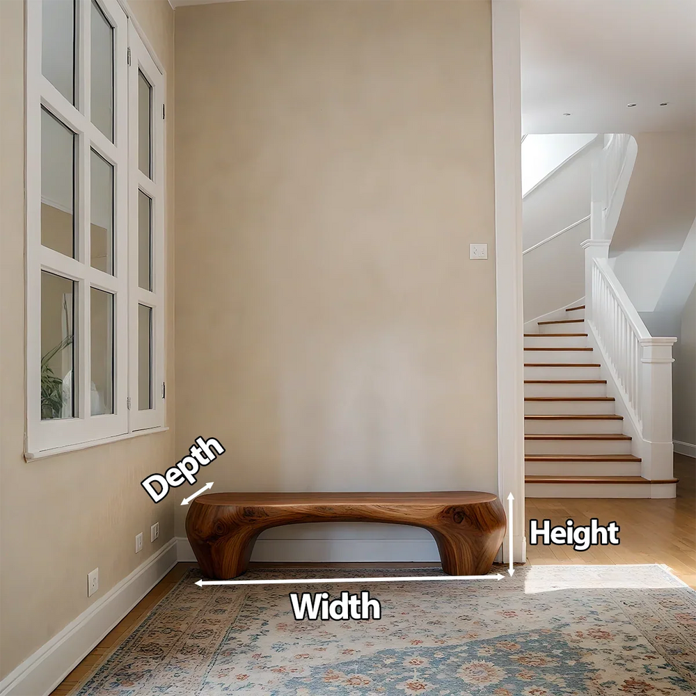 Curved Minimalist Bench in Natural Solid Wood – Soft Arch Form - Rustirawood