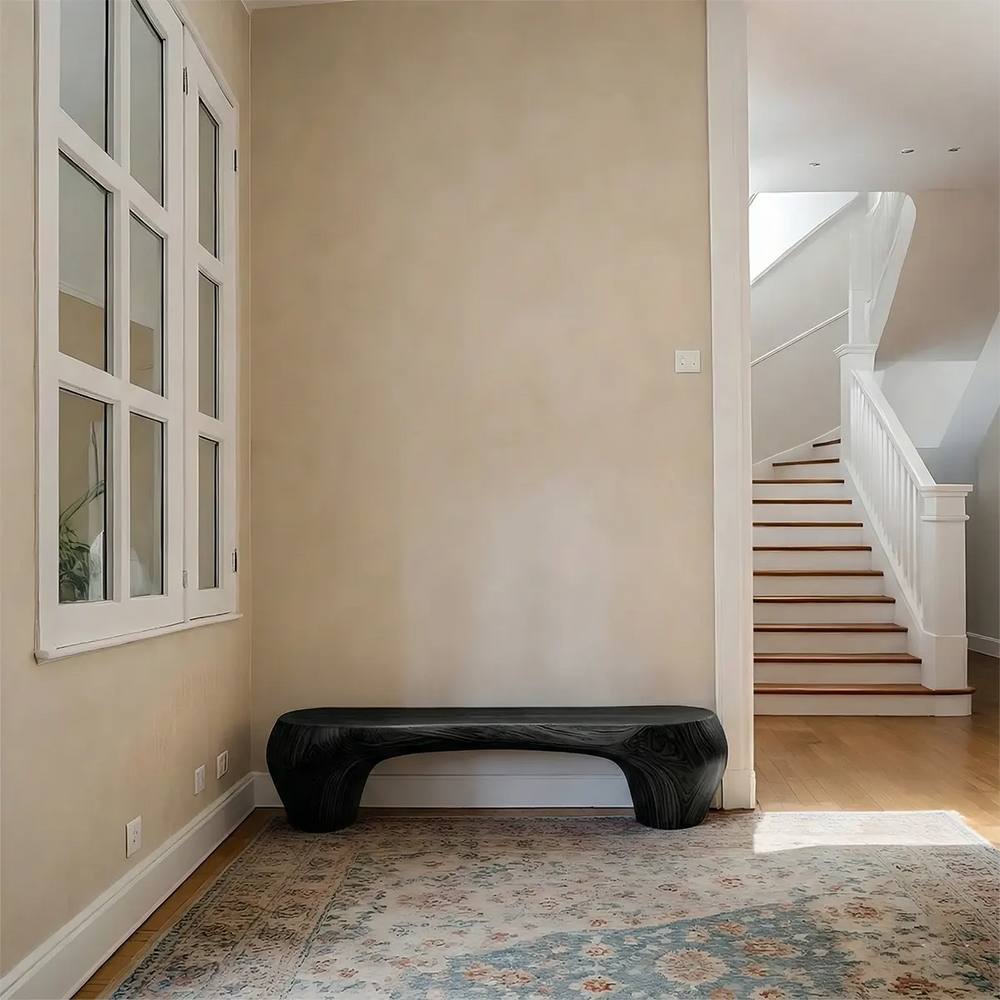 Curved Minimalist Bench in Natural Solid Wood – Soft Arch Form - Rustirawood