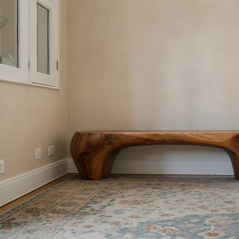 Curved Minimalist Bench in Natural Solid Wood – Soft Arch Form - Rustirawood