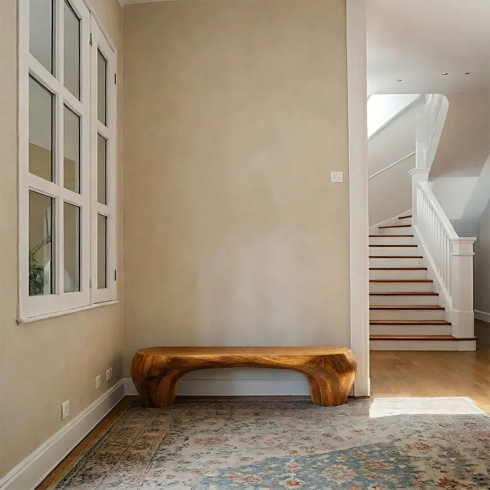 Curved Minimalist Bench in Natural Solid Wood – Soft Arch Form - Rustirawood