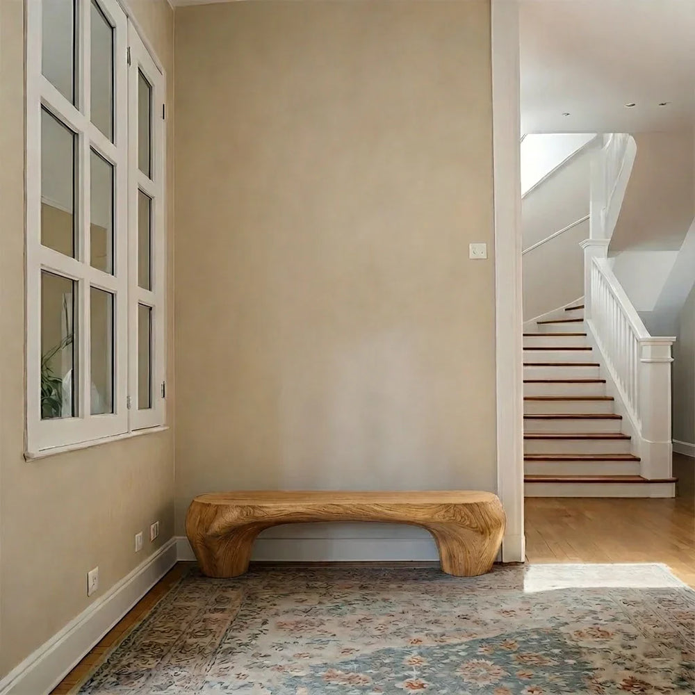 Curved Minimalist Bench in Natural Solid Wood – Soft Arch Form - Rustirawood