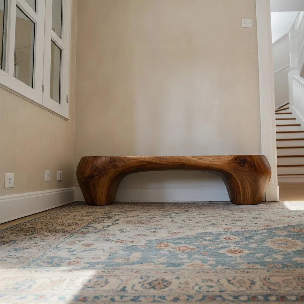 Curved Minimalist Bench in Natural Solid Wood – Soft Arch Form - Rustirawood