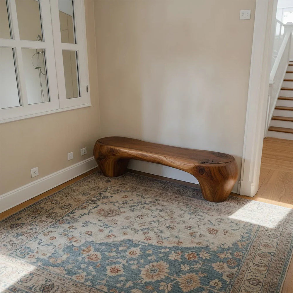 Curved Minimalist Bench in Natural Solid Wood – Soft Arch Form - Rustirawood