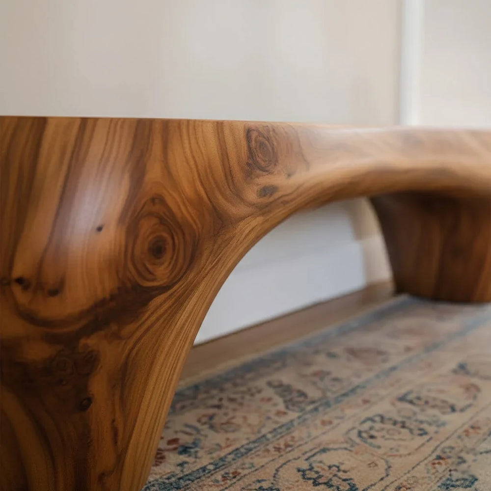 Curved Minimalist Bench in Natural Solid Wood – Soft Arch Form - Rustirawood
